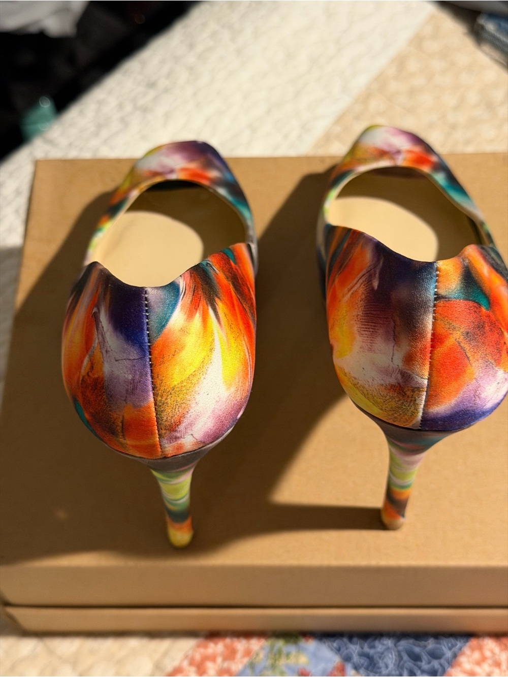 Guess Multicolor Orange Purple Floral-Print Stiletto Pumps